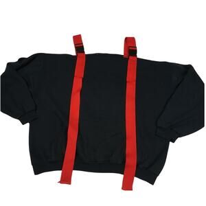 LF Furst Of A Kind Sweatshirt Oversized Cold Shoulder Buckle Strap Red Black OS